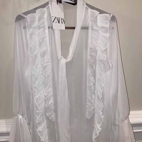Tied ruffle blouse semi-sheer Zimmerman style - Picture 7 of 7